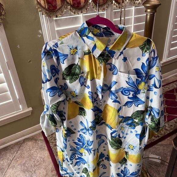 Floral and Lemon Print Woman’s  Oversized Top/Cover up - Picture 1 of 4